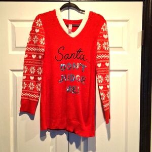 Long Waisted Ugly Christmas Sweater with Hood